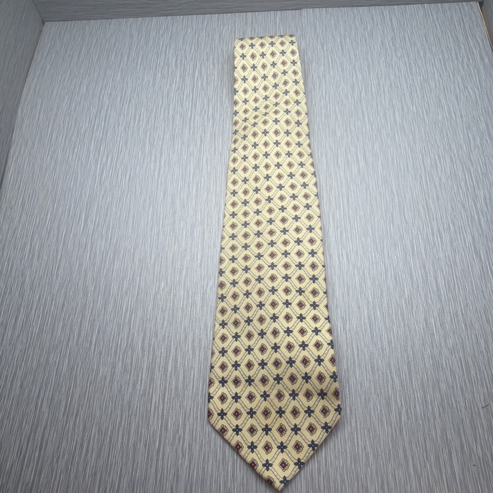 Burberry London Mens Vintage Silk Tie Yellow Geometric Made USA Luxury Necktie